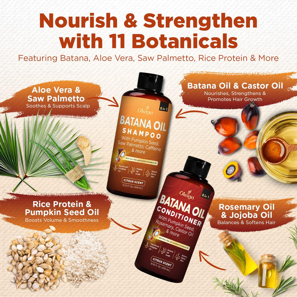 Okaga Batana Oil Conditioner bottle highlights daily hydration for dry strands
