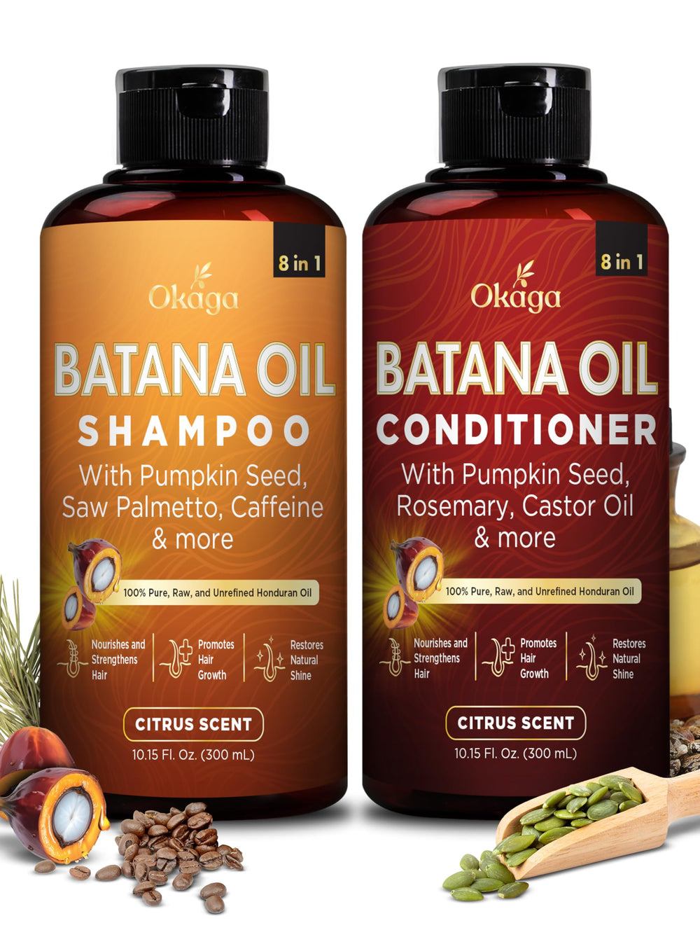 Okaga Batana Oil Shampoo bottle shows gentle cleansing for sensitive hair