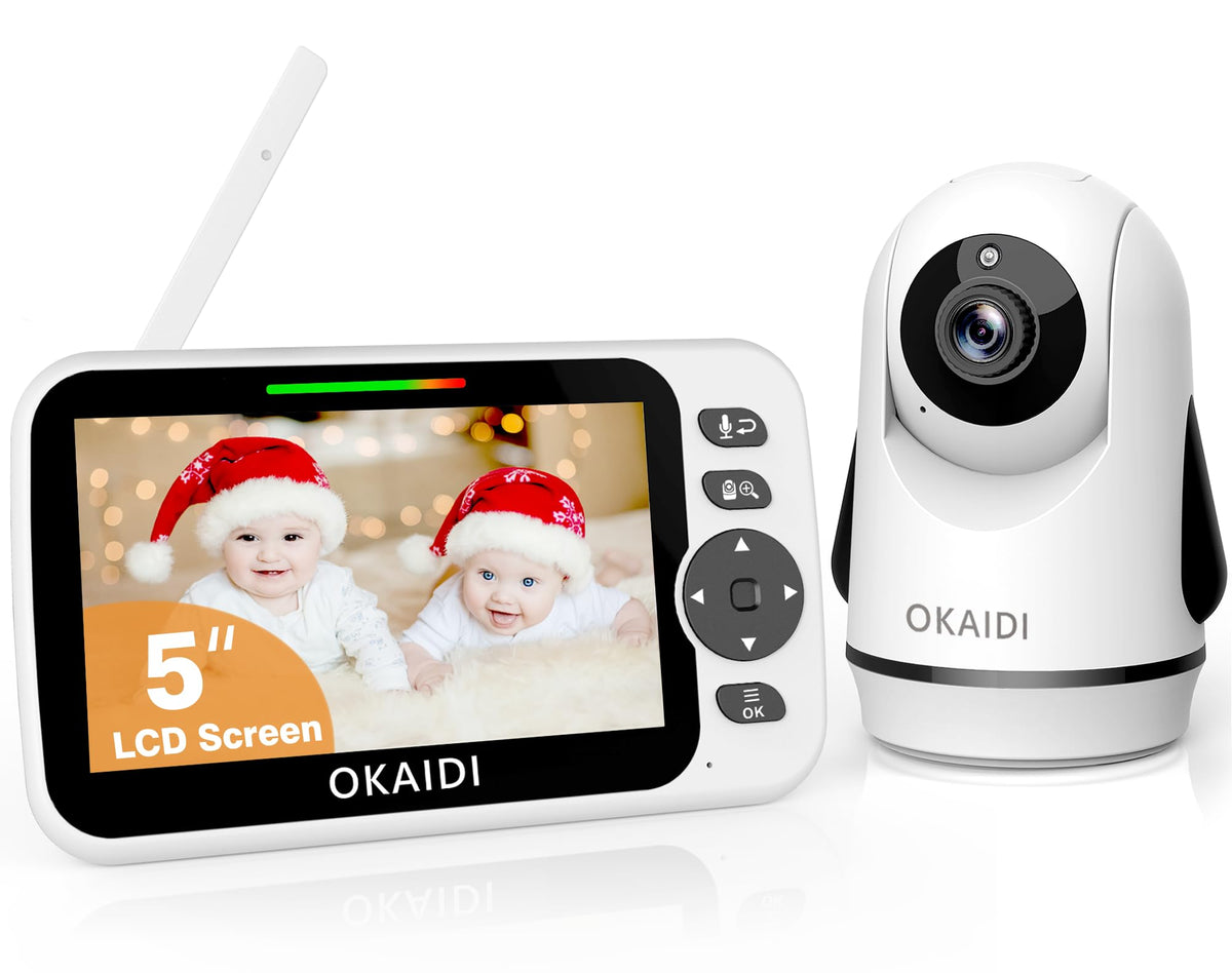 OKAIDI video baby monitor with a 5-inch display for clear nursery viewing.