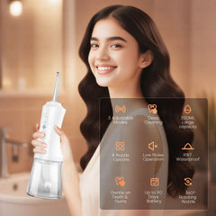 OKALA Water Flosser 300ml tank supports longer cleaning sessions.