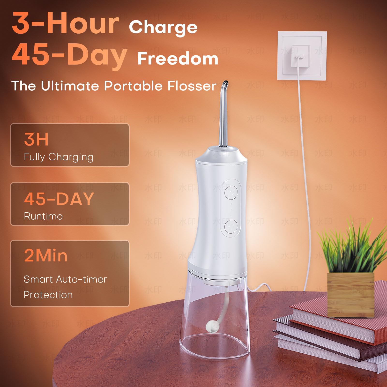 OKALA Water Flosser IPX7 waterproof, safe for shower use.