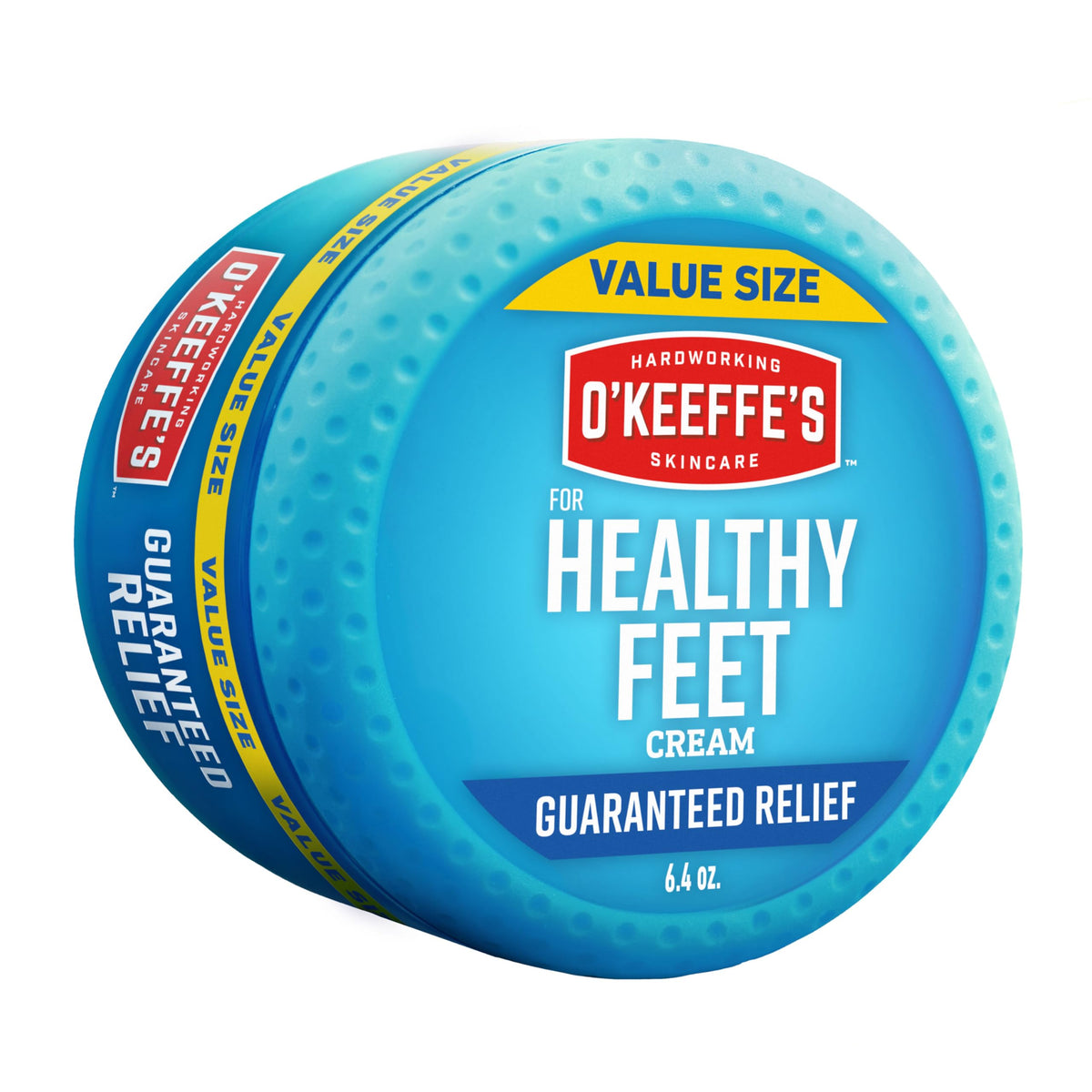 O'Keeffe's Healthy Feet foot cream in a jar ready to moisturize dry feet.