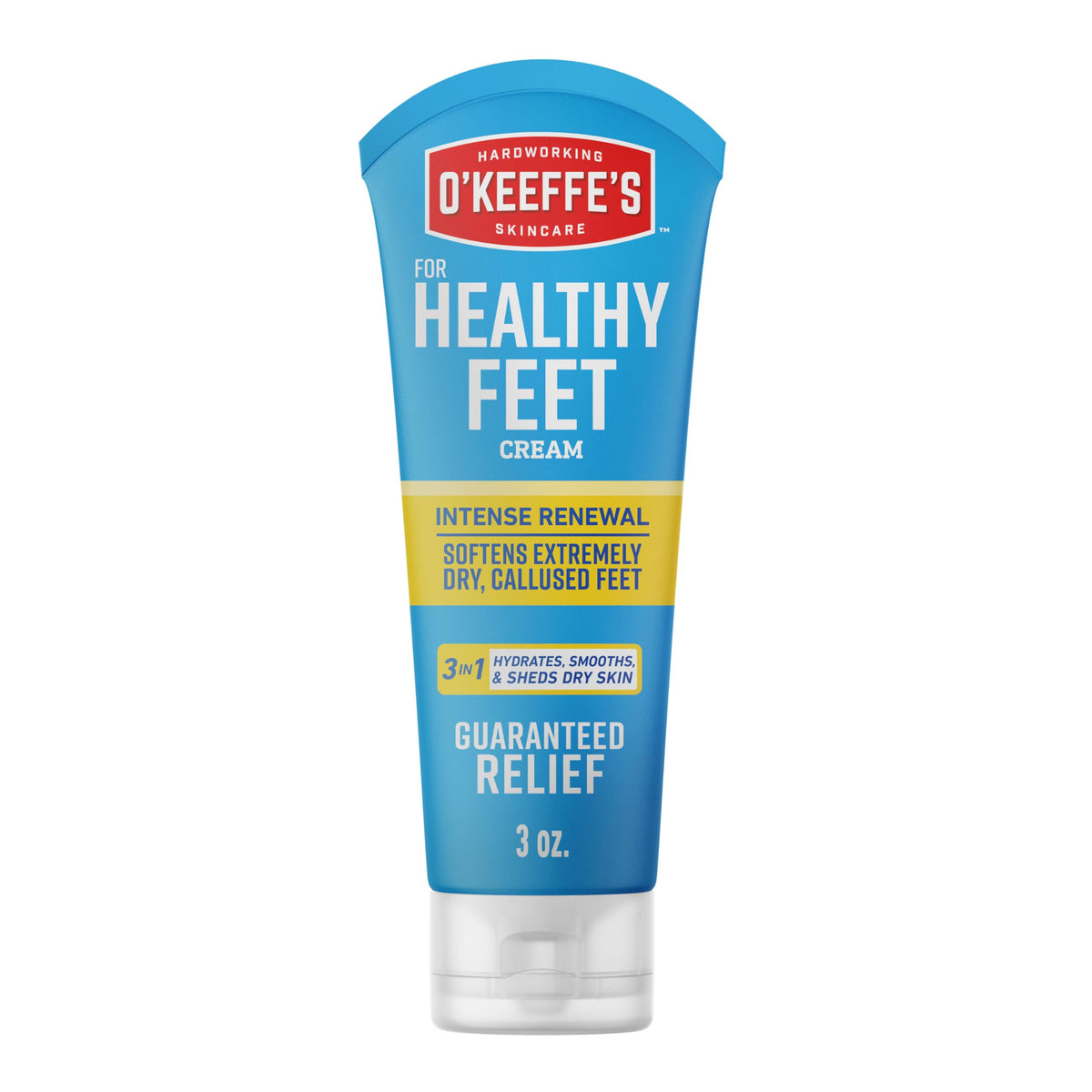 O'Keeffe's Healthy Feet Intense Renewal tube front view with instant hydration highlight.