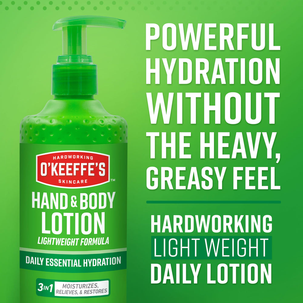 Texture close-up of O'Keeffe's lotion showing lightweight, non-greasy feel.