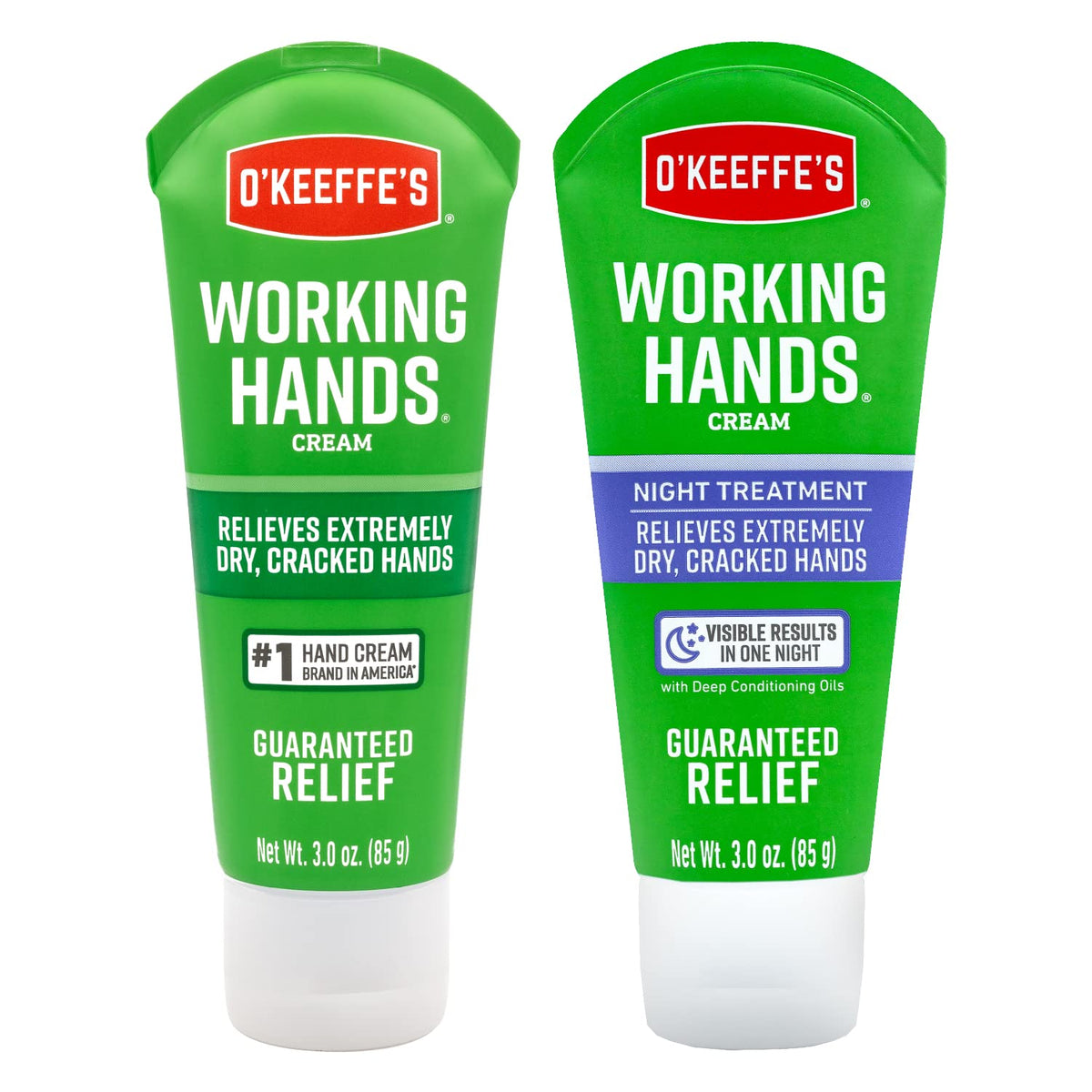 O'Keeffe's Working Hands cream tube being held for application, quick moisturization shown