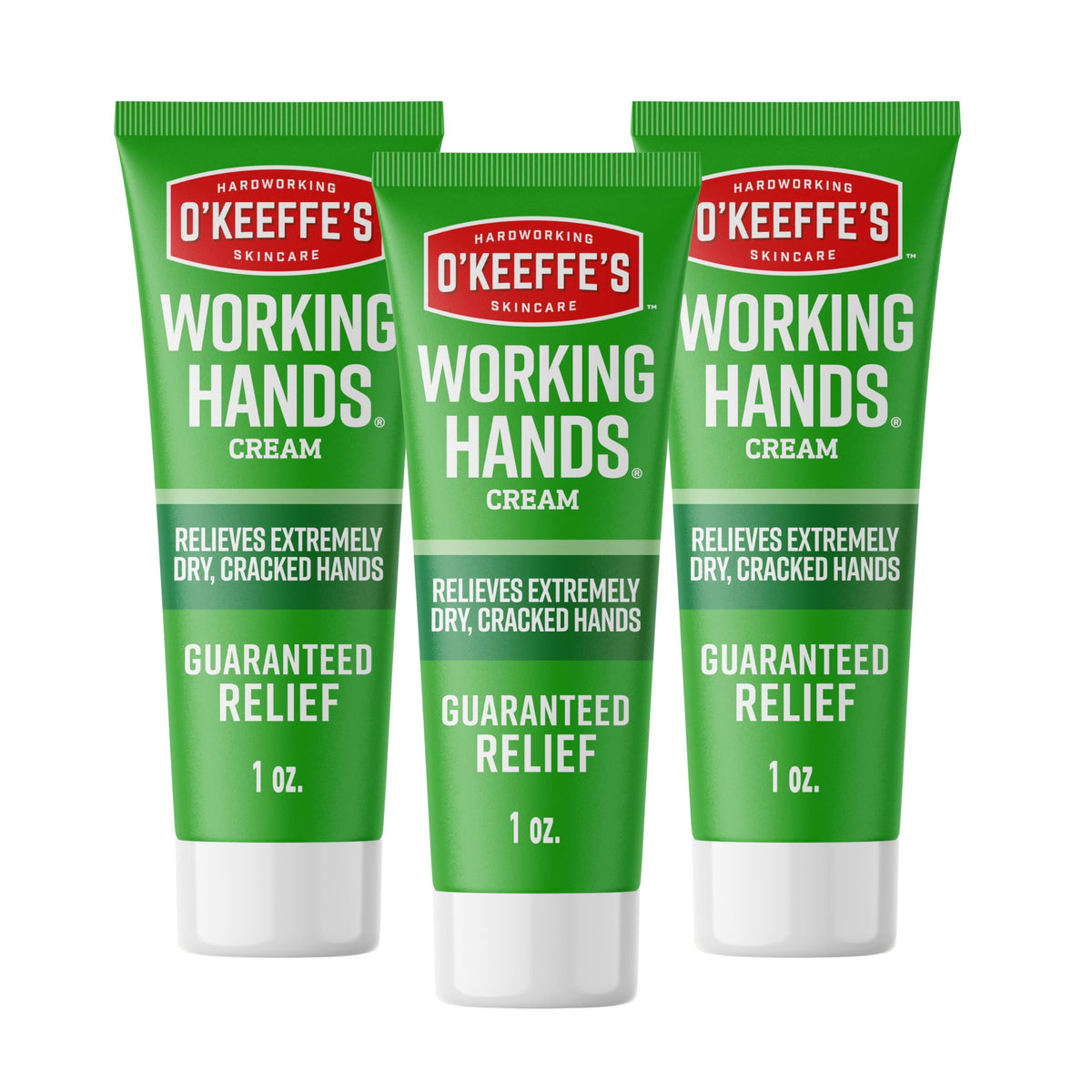 O'Keeffe's Working Hands tube front view showing compact, unscented relief for dry hands