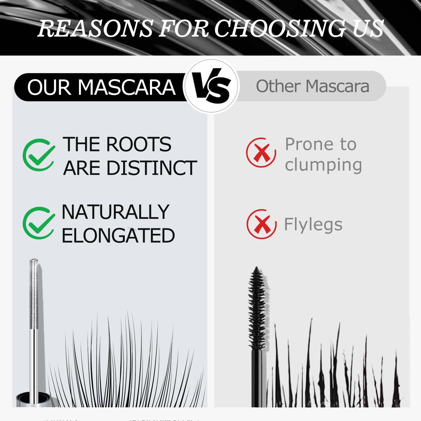 Okerker no-clump, smudge-proof pigments keep lashes clean and defined.