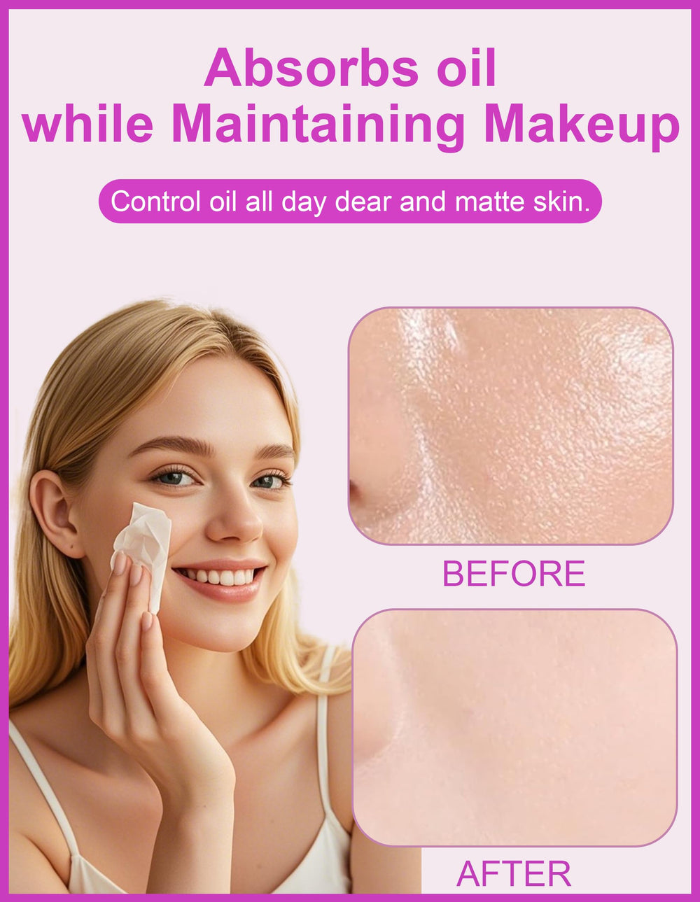Okerker oil blotting paper with mirror and puff for precise touch-ups.