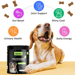 OKKÖBI dog vitamins pumpkin flaxseed ingredients support gut balance.