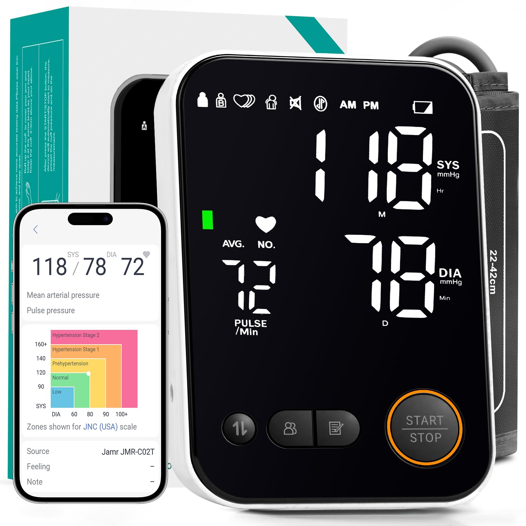 Oklar blood pressure monitor with Bluetooth setup for seamless phone syncing
