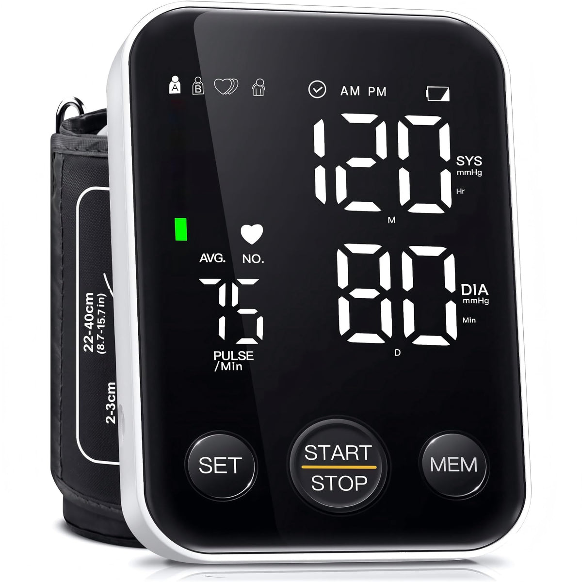 Oklar blood pressure monitor front display for quick at-home readings.