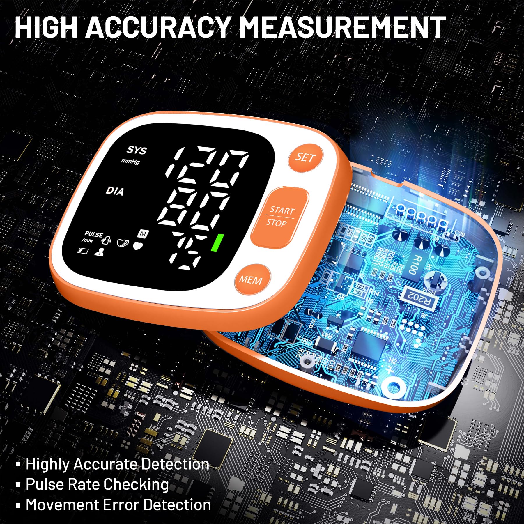 Oklar blood pressure monitor orange display shows numbers clearly