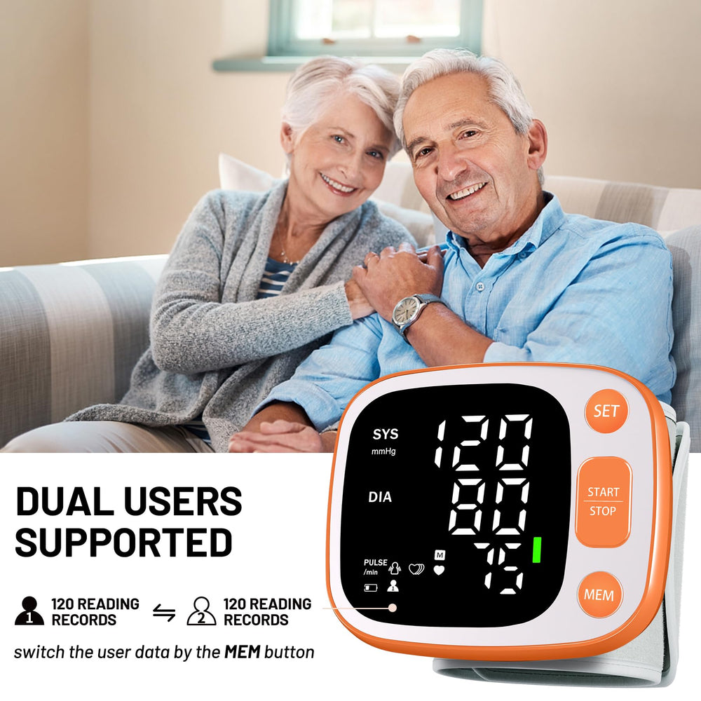 Oklar blood pressure monitor orange wrist-cuff with adjustable size