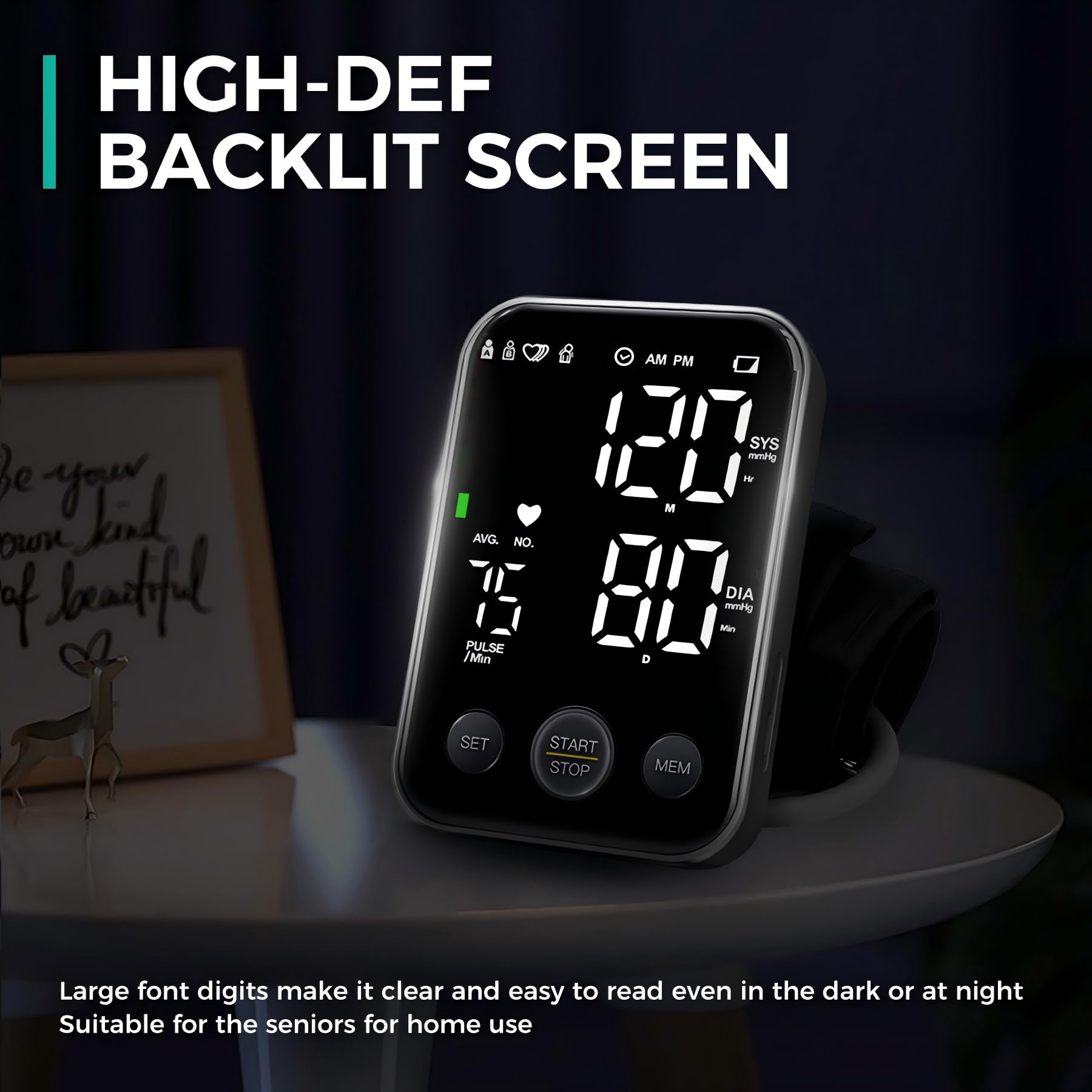 Oklar blood pressure monitor two-user memory stores 120 readings per user for tracking.
