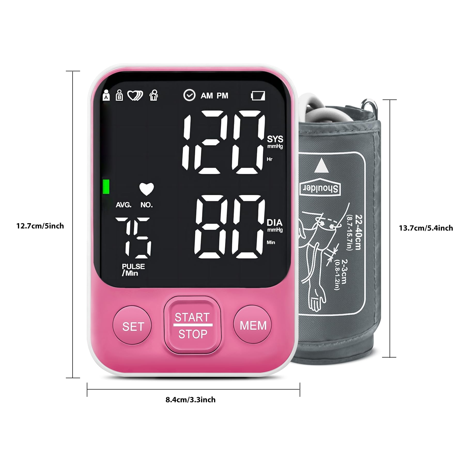 Oklar pink BP monitor shown in use for easy setup