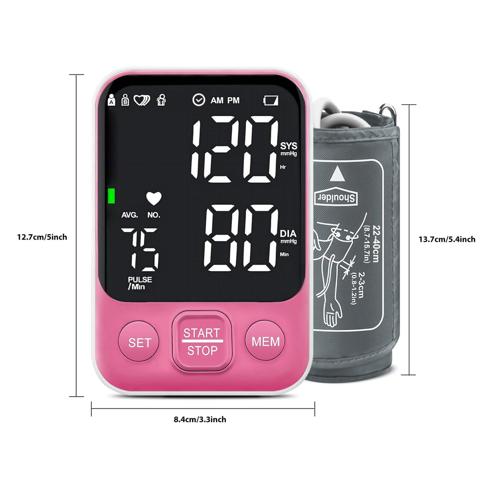 Oklar pink BP monitor shown in use for easy setup