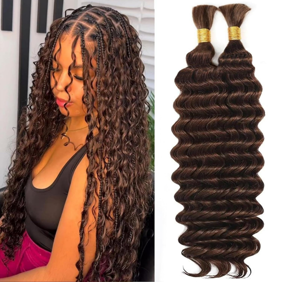 OKVOKV boho braiding hair deep wave 20in chocolate brown for durable knotless looks