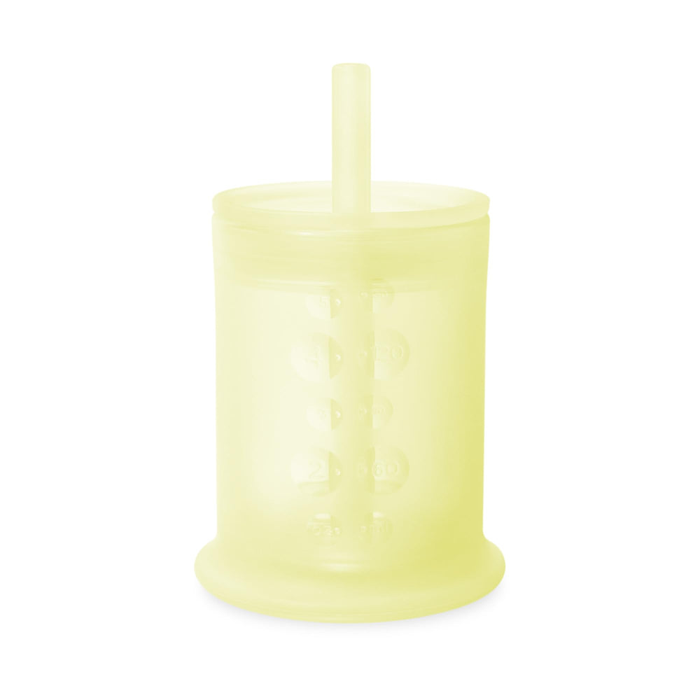 Olababy lemon silicone training cup with straw lid, easy grip for tiny hands