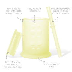 Lemon Olababy cup side view, weighted base helps reduce spills