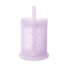 Olababy silicone training cup with straw lid in lilac, 5 oz capacity for tiny sips.