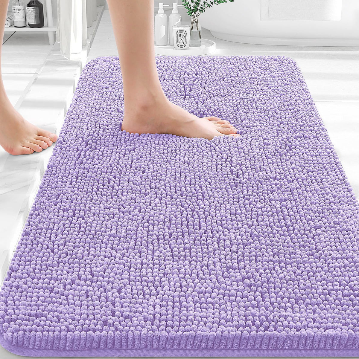OLANLY bath rug chenille soft for cozy feet and warmth