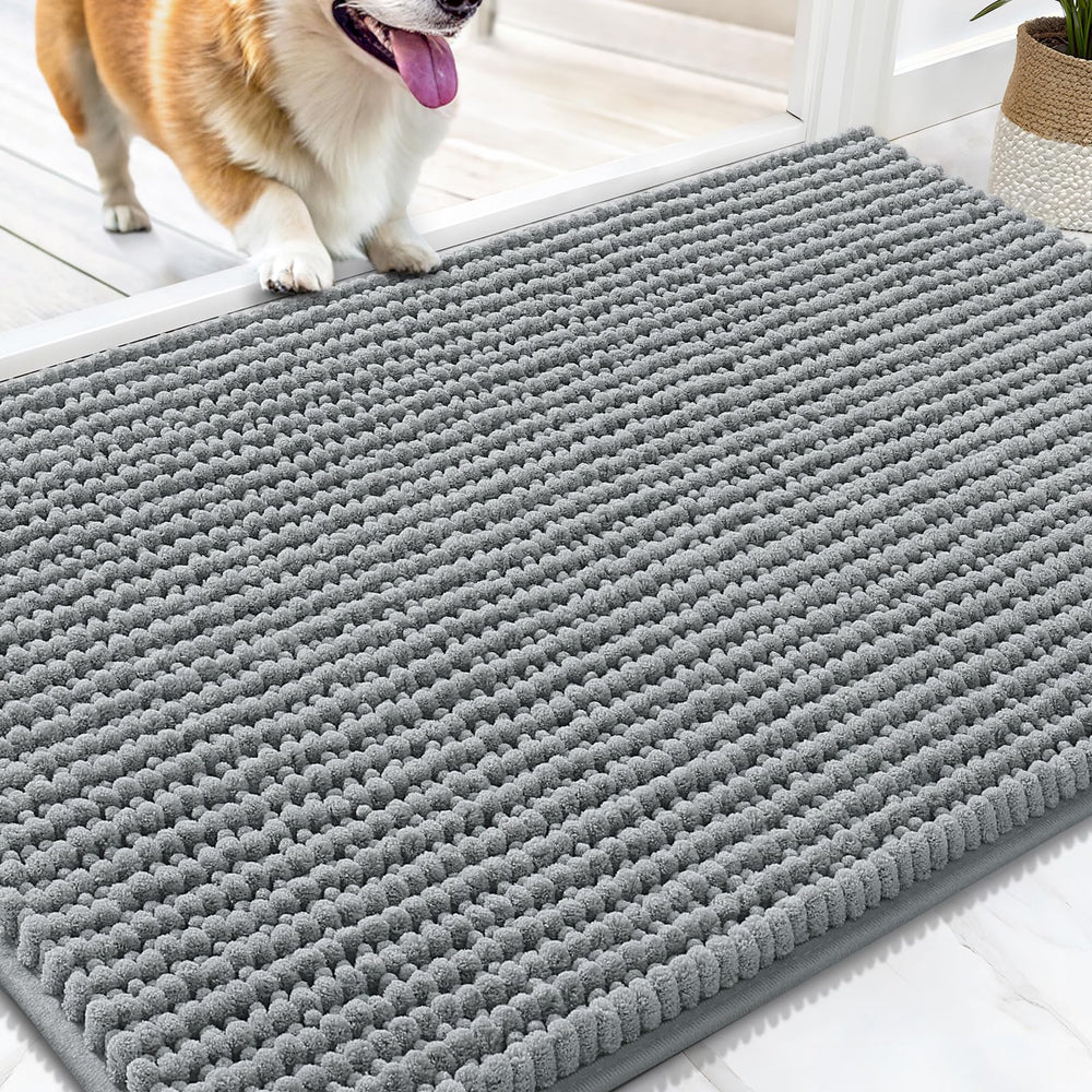 OLANLY door mat for muddy paws in gray; absorbs moisture to keep floors dry.