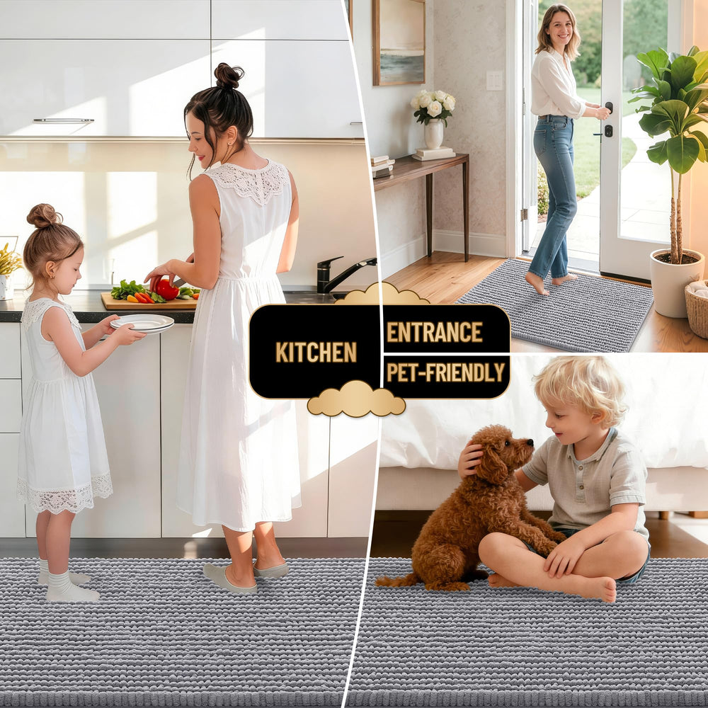 OLANLY grey bathroom mat adds modern decor and comfort.