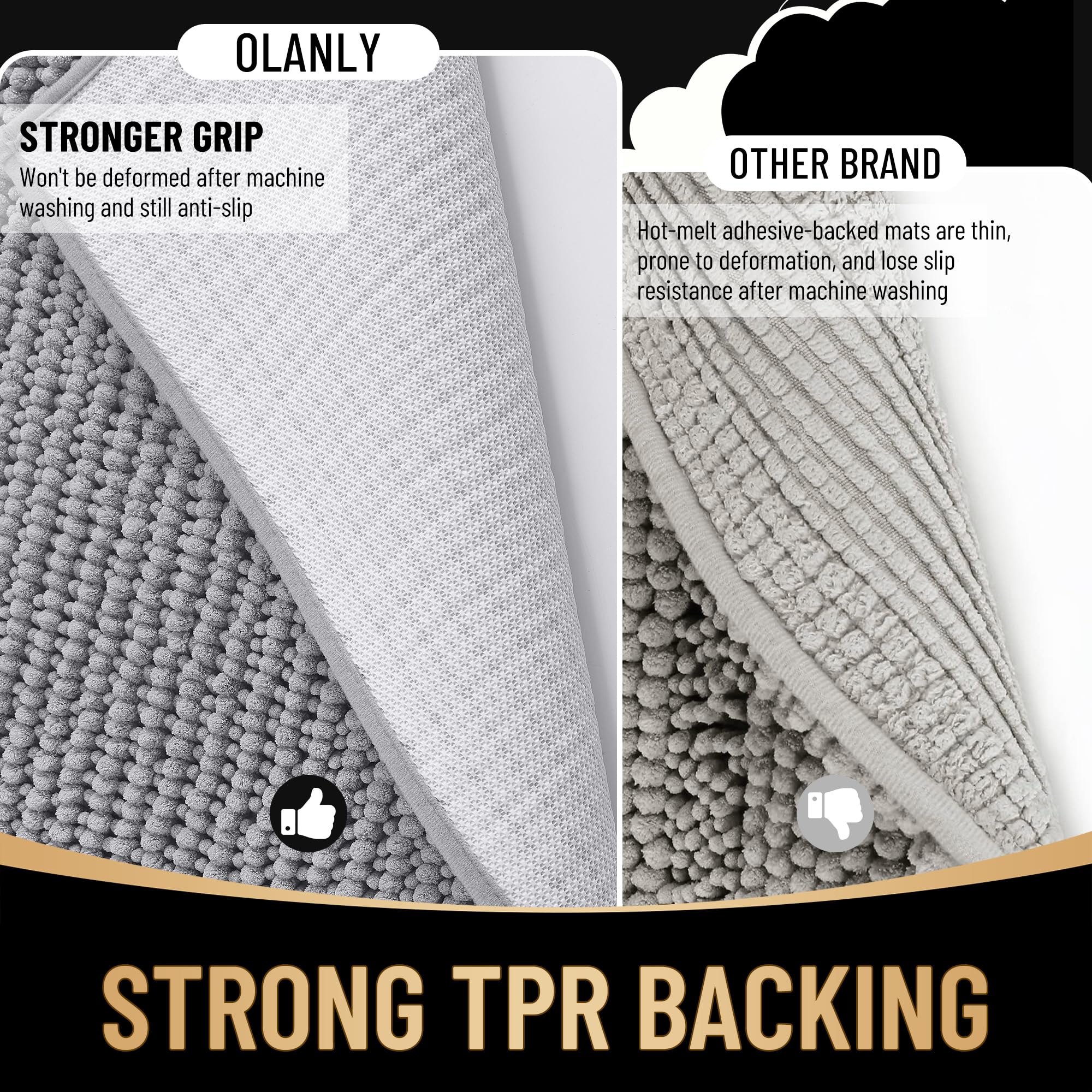 OLANLY multi-use grey rug suits bathrooms, vanities, and guest baths.