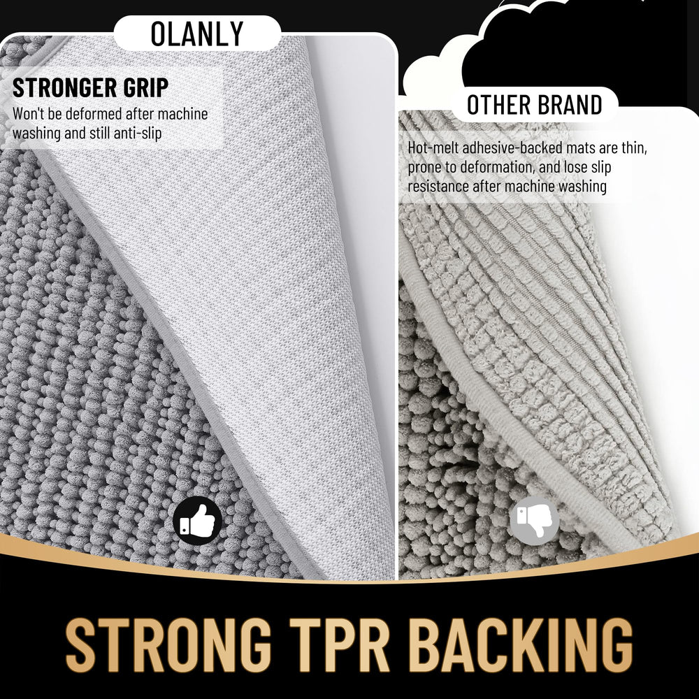 OLANLY multi-use grey rug suits bathrooms, vanities, and guest baths.