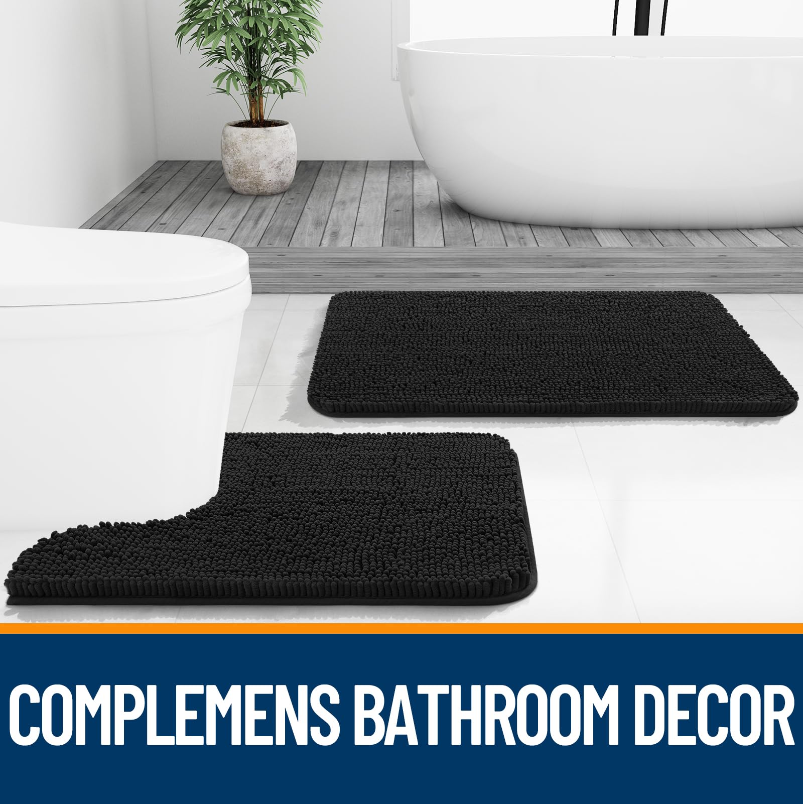 OLANLY black color toilet rug suitable for modern bathrooms