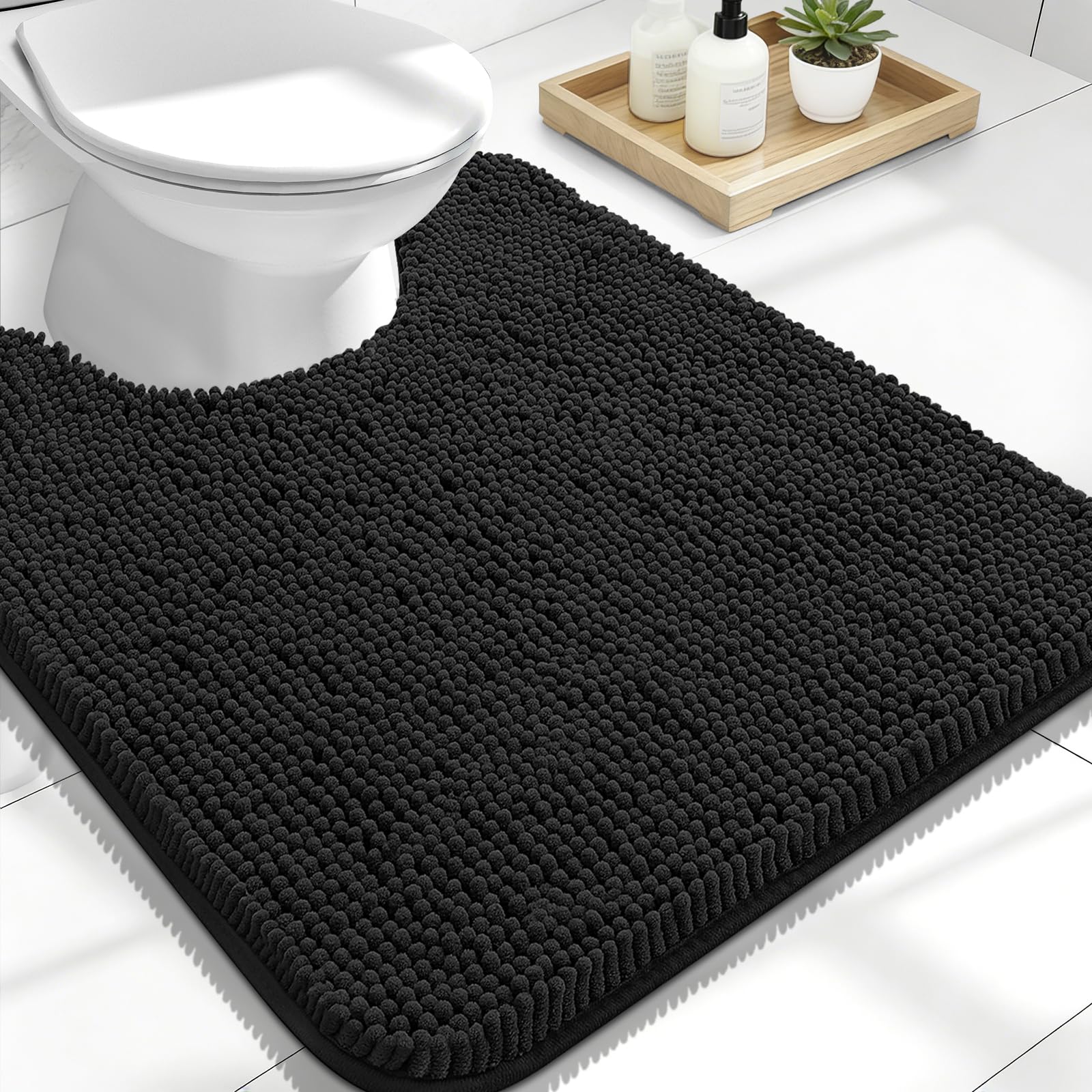 OLANLY U-shaped toilet rug with soft chenille pile for cozy bathroom comfort