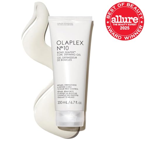 Olaplex No.10 curl-define closeup showing defined, glossy curls with no crunch.