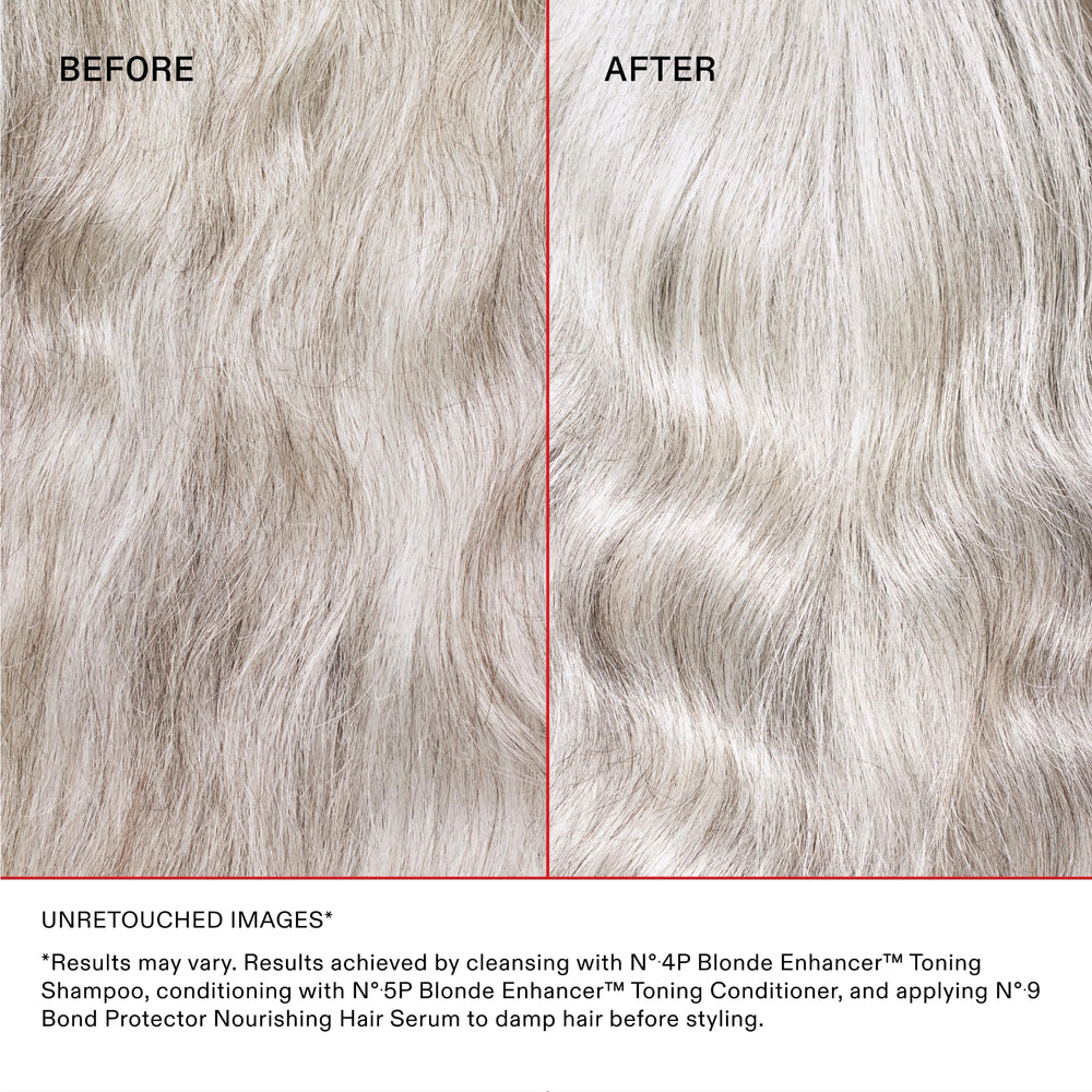 Olaplex N°5P purple conditioner on shelf evokes salon-like refreshment.