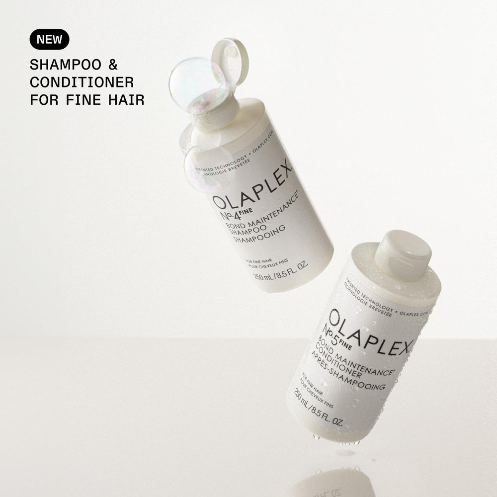 Olaplex No. 4 FINE on a shelf with No. 5 conditioner nearby