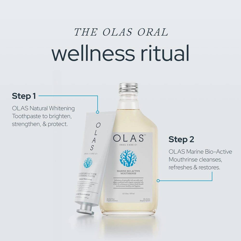 Olas alcohol-free fluoride-free mouthwash shows minty scent and gentle mouthfeel
