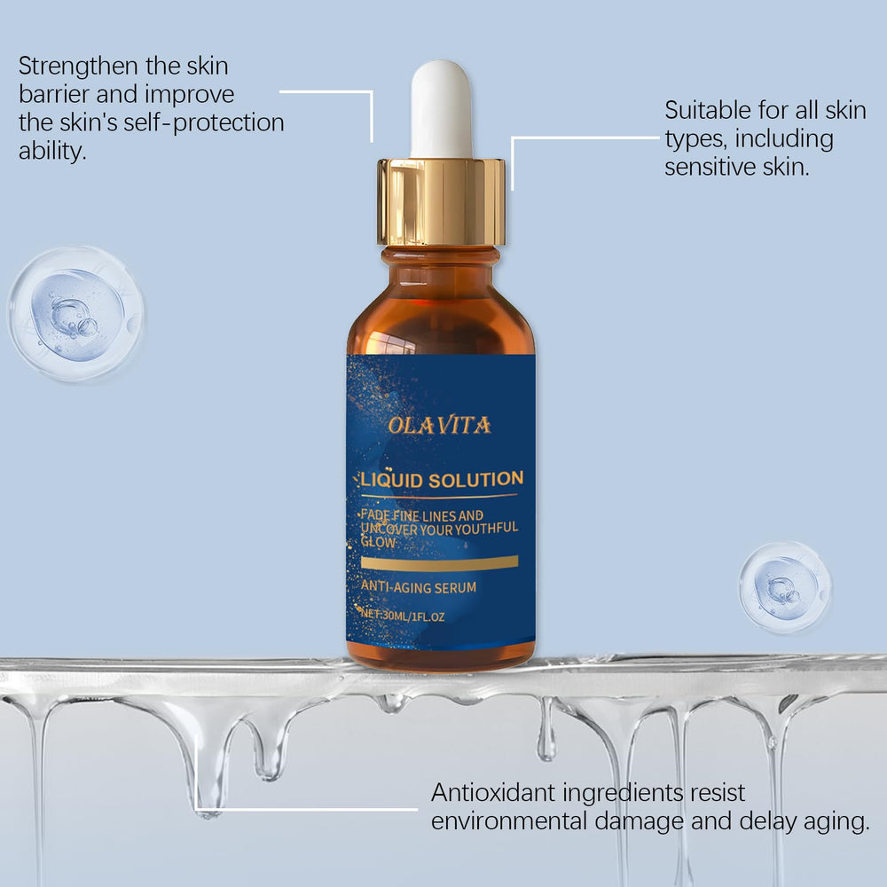 OLAVITA facial serum application shows gentle massage for skin care routine.