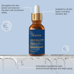 OLAVITA facial serum application shows gentle massage for skin care routine.