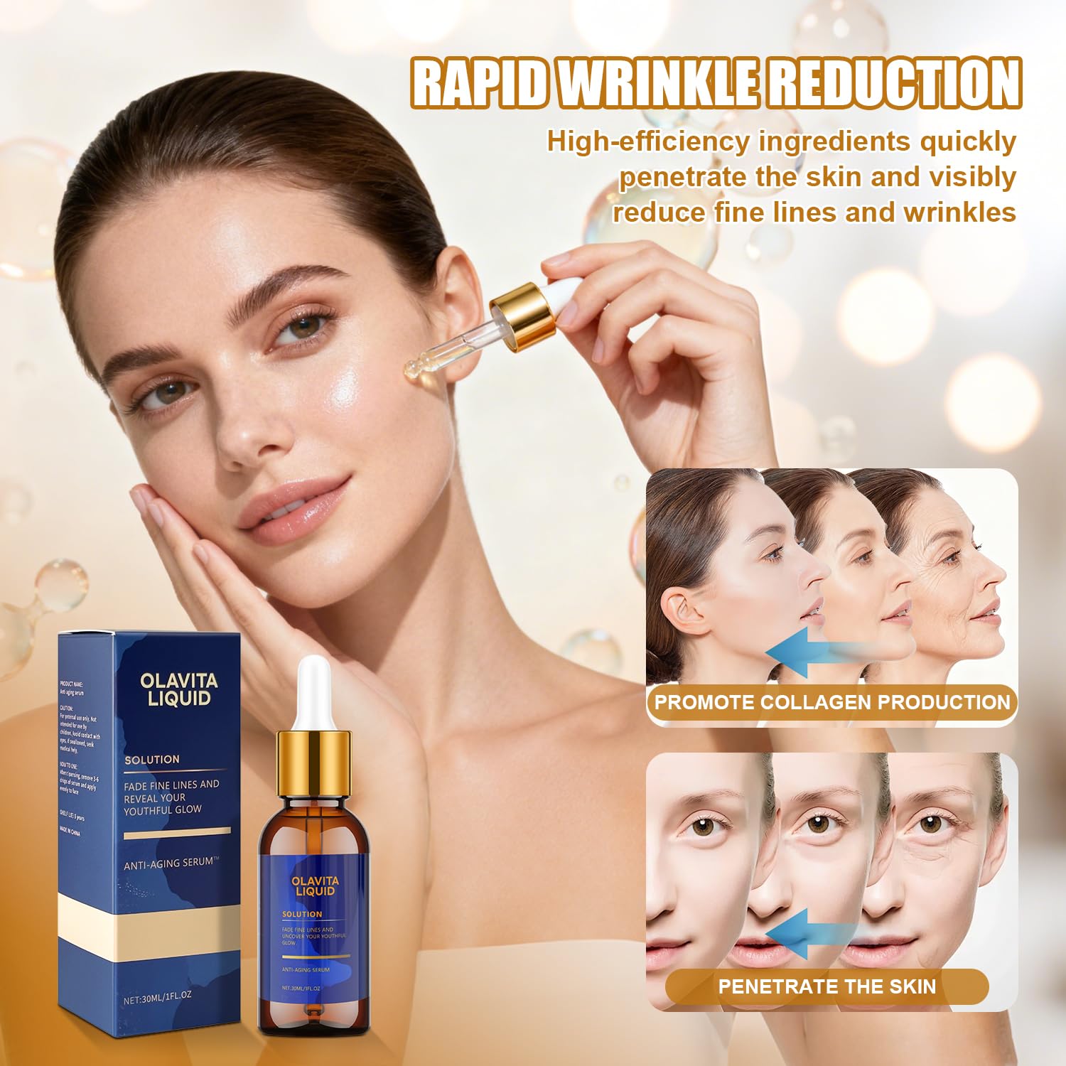Olavita Liquid Serum being applied on the face for absorption