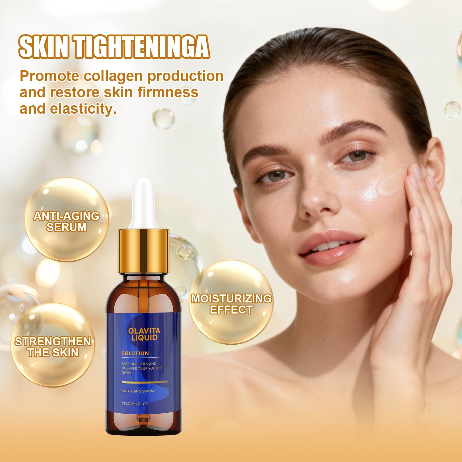 Olavita Liquid Serum on skin delivering a silky, glowing finish