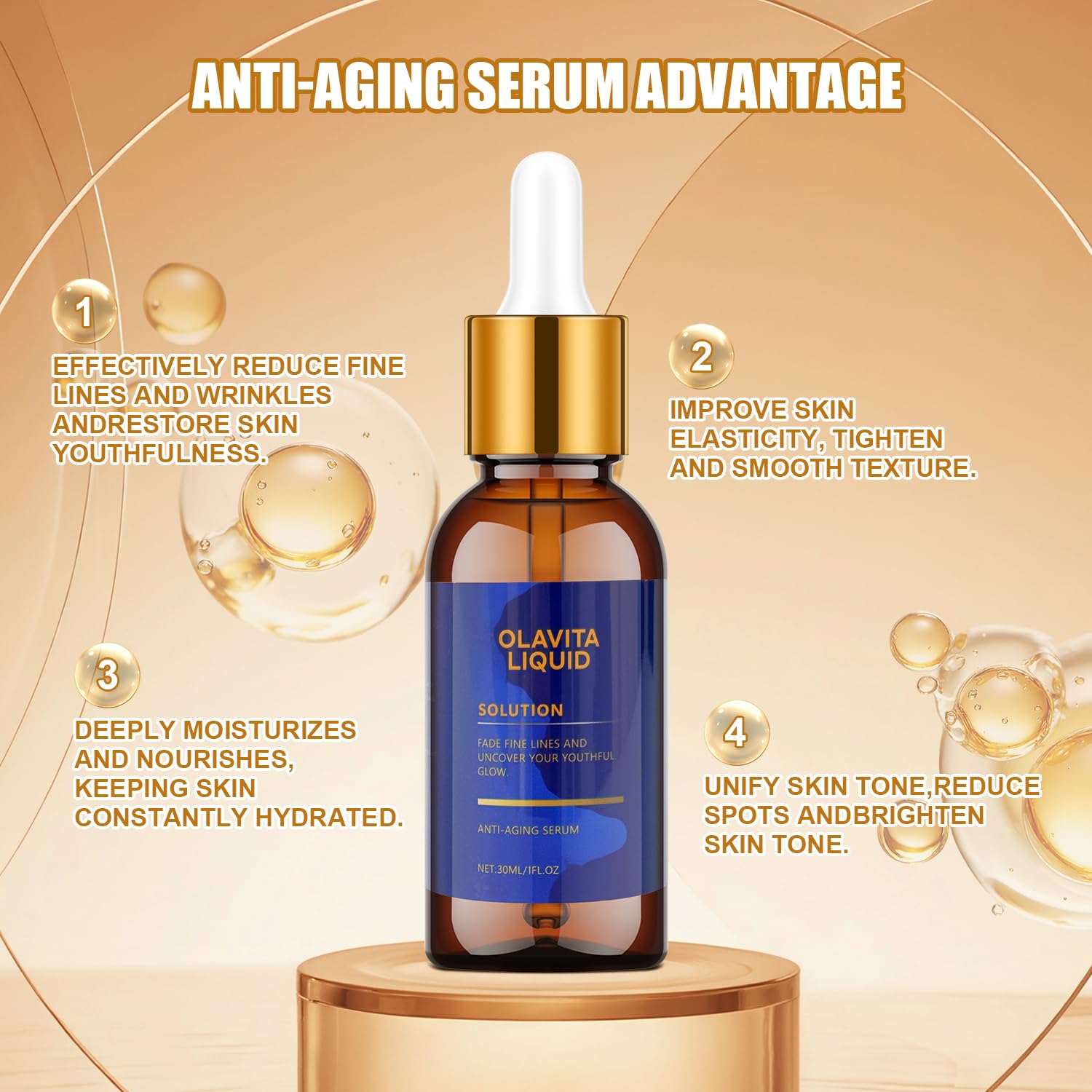 Olavita Liquid Serum packaging label highlighting natural ingredients