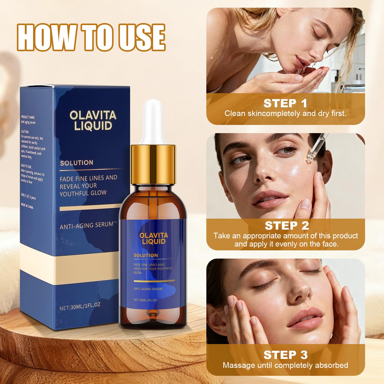 Olavita Liquid Serum glossy texture on hand suggesting radiance