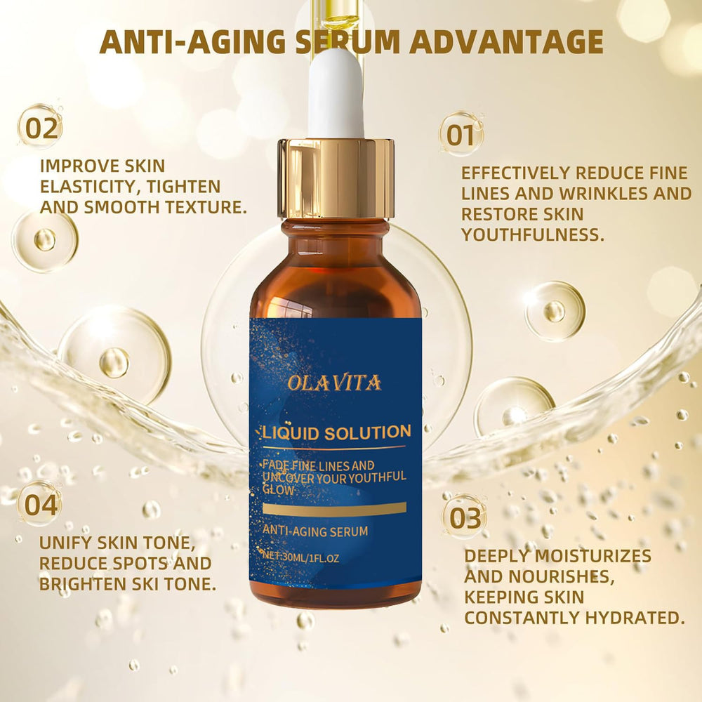 Closeup of OLAVITA serum bottle highlighting sleek packaging