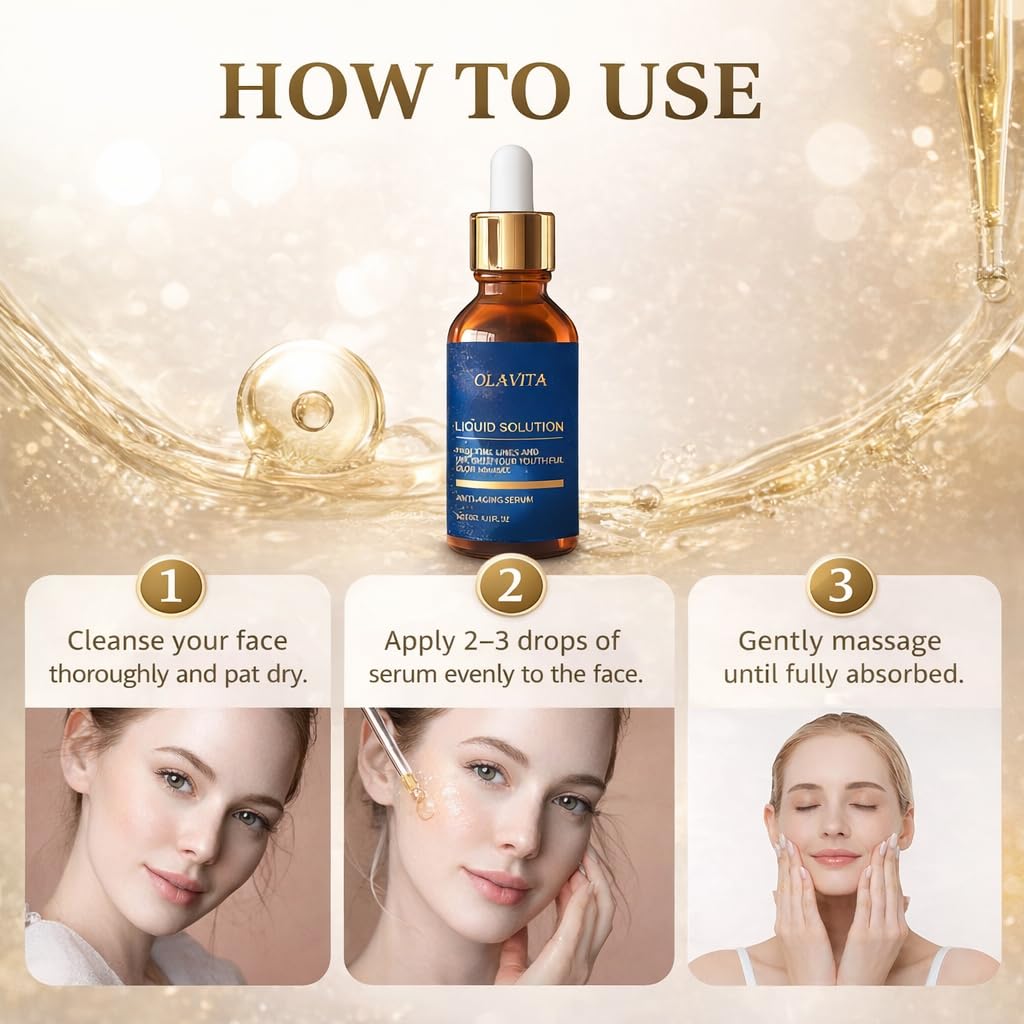 Closeup view of OLAVITA serum plant extracts and vitamin rich ingredients