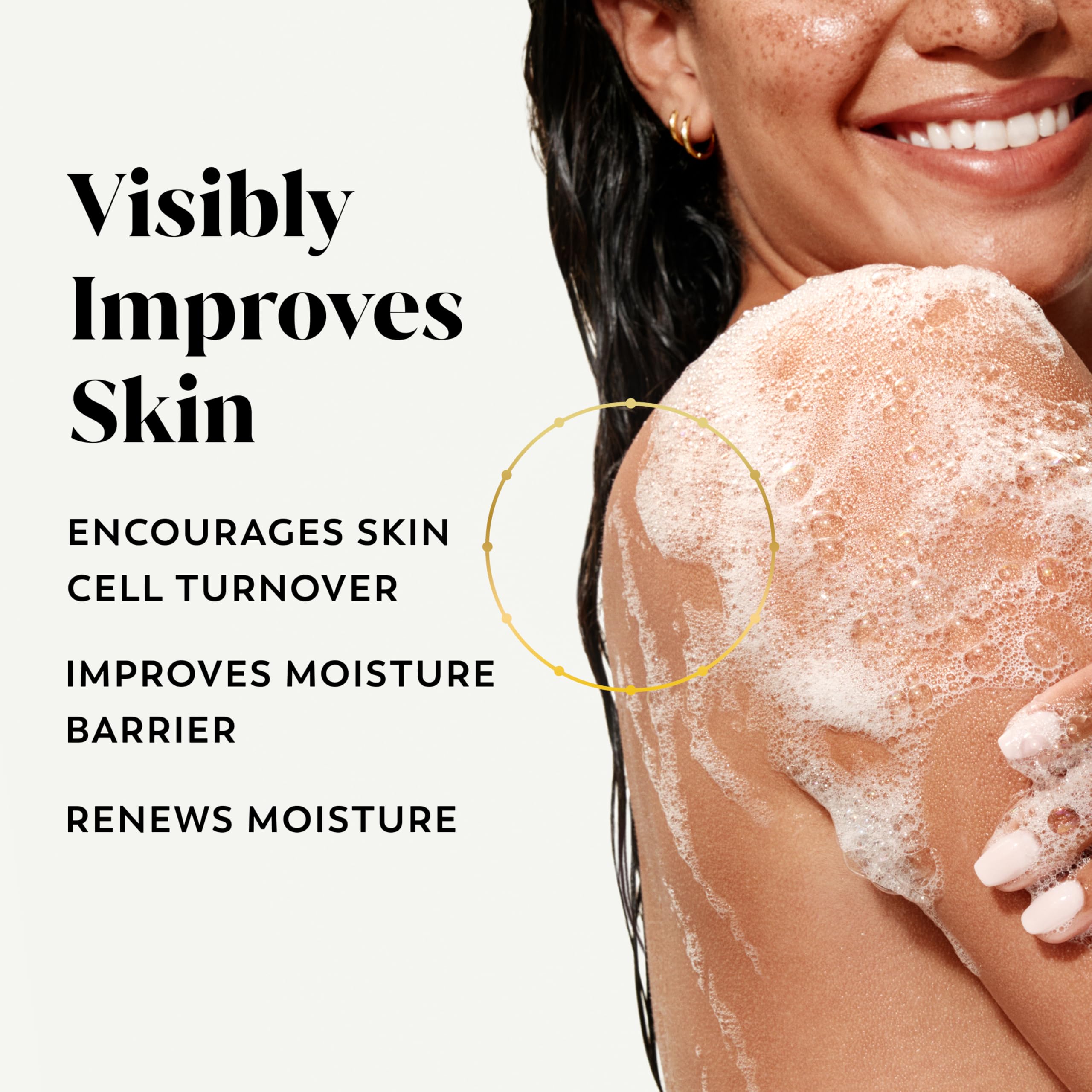 Olay Body Wash creamy lather delivers a soft cleansing experience.