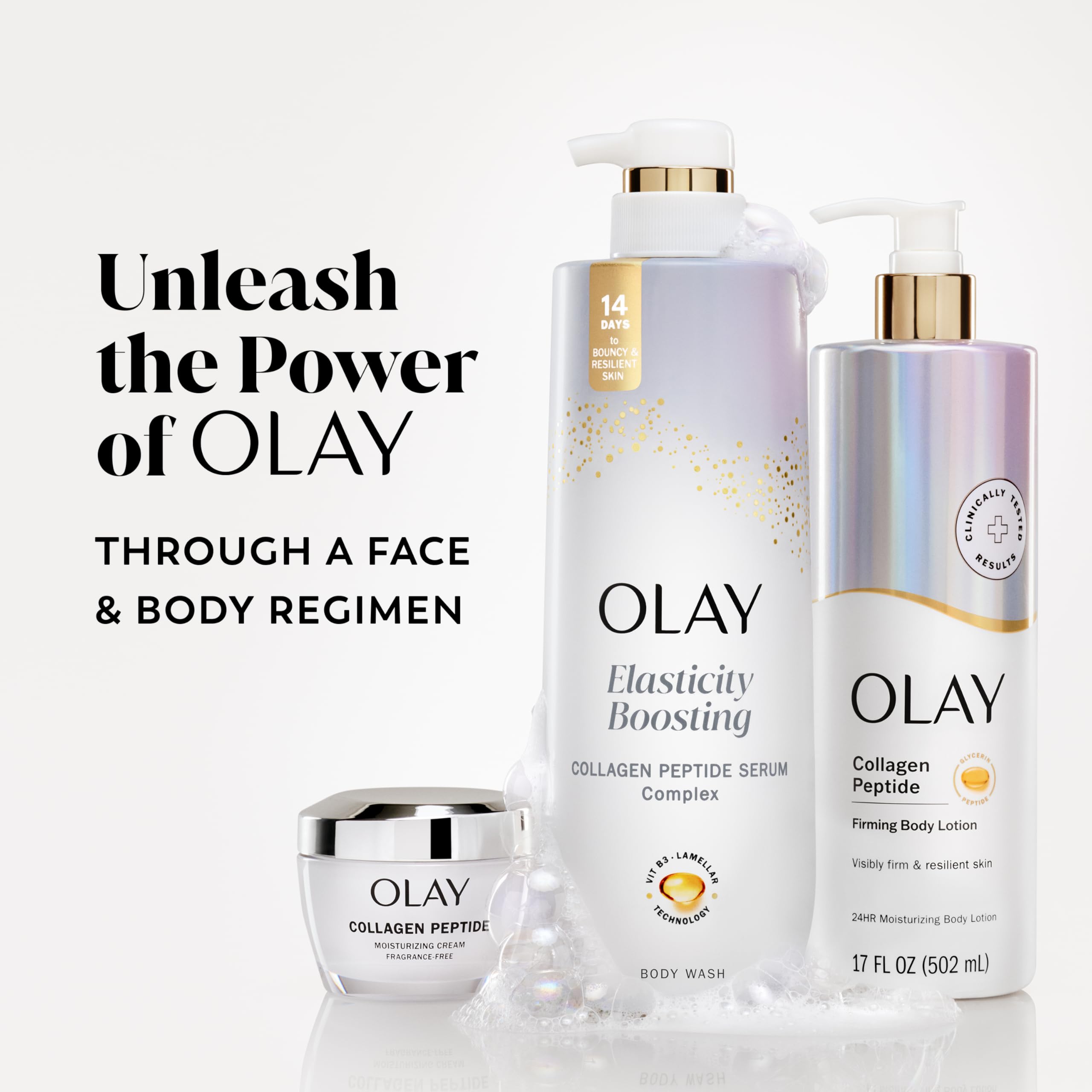 Olay lameller-technology enhances collagen peptide delivery in shower