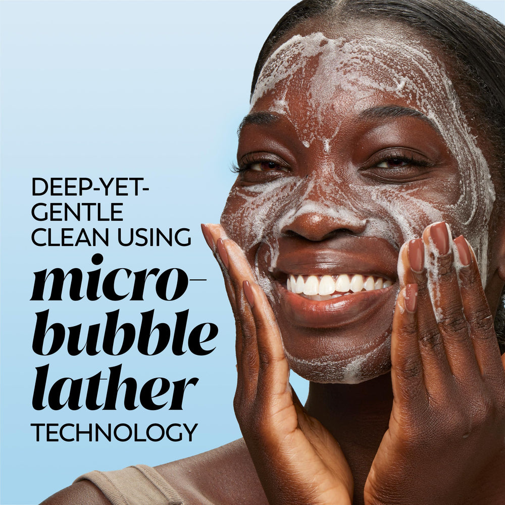 Olay Cleansing Melts transforming into micro-bubble lather for a thorough cleanse