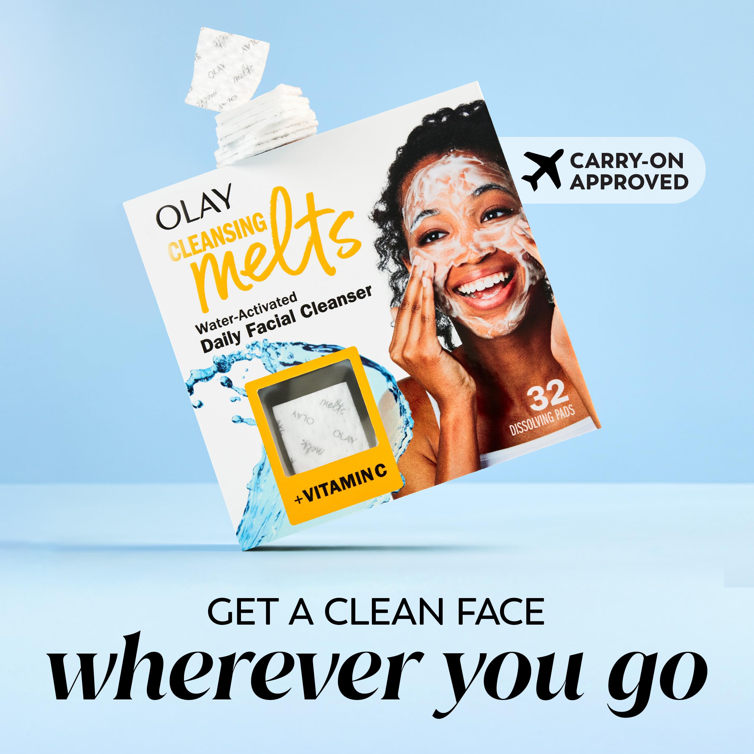 Olay Cleansing Melts follows three steps: soak, activate, wash