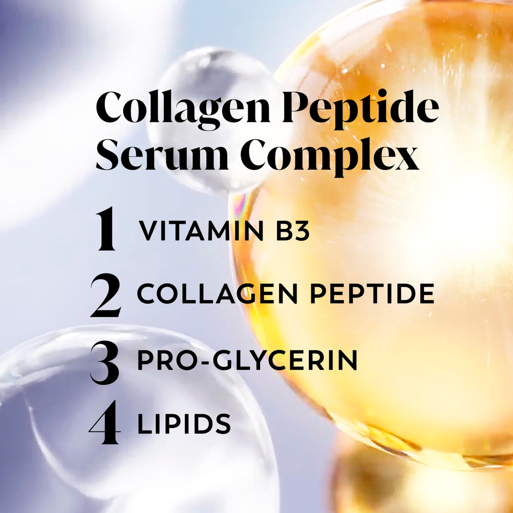 Olay Collagen Peptide Serum image showcases firming and elasticity support.