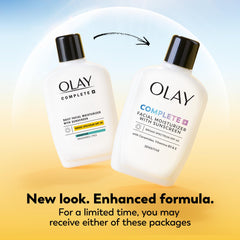 Olay Complete+ fragrance-free label, ideal for sensitive skin care.
