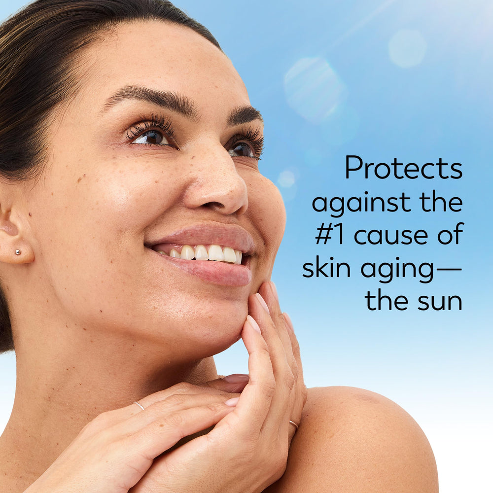 Olay Complete+ sunscreen being dispensed smoothly, easy daily use.